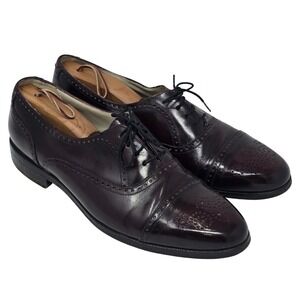 Gran Emyco Mens Burgundy Leather Cap Toe Brogue Oxford Dress Shoes 11 M 137182